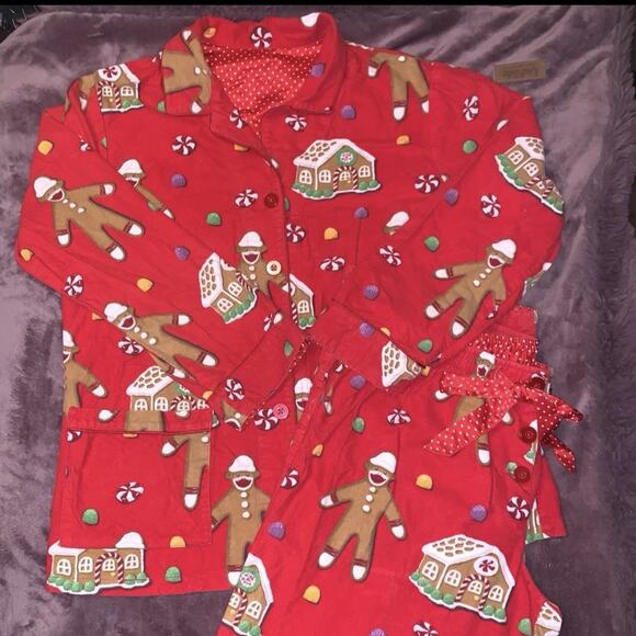 Nick & Nora Flannel Pajamas Set Gingerbread Sock Monkey Holiday Women Size Large - Picture 1 of 10